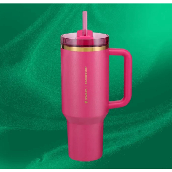 Stanley + Starbucks Holiday Winter 2024 Berry Pink Glitter & Gold Tumbler, 40 oz - Picture 6 of 7